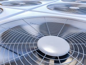 Close up view on HVAC units (heating, ventilation and air conditioning). 3D rendered illustration.